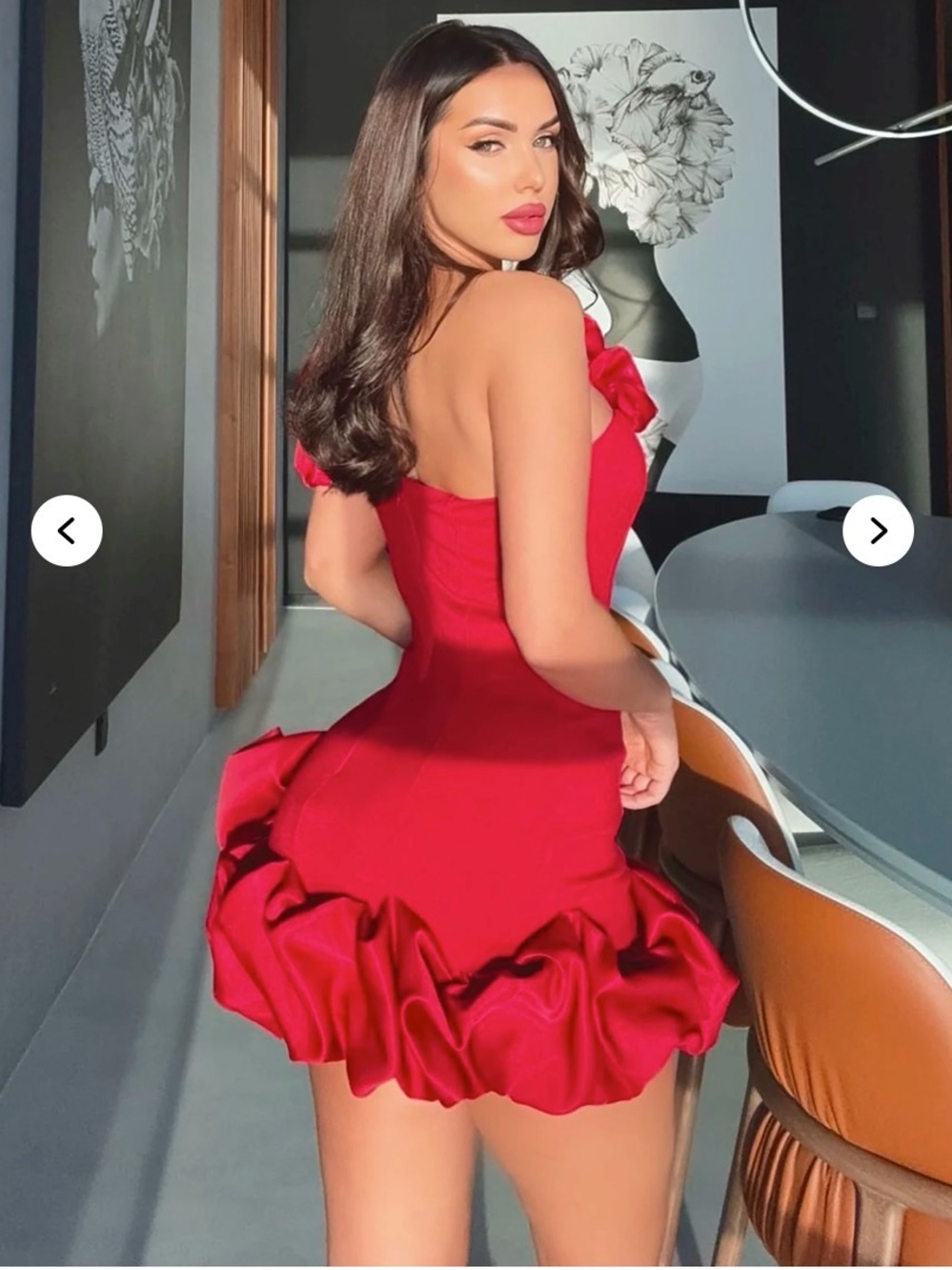 Red Ruffle Hem Mini Dress - Women's Elegant Party Dress